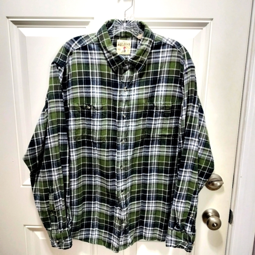 RedHead Green and Black Plaid Dress Shirt Size XL